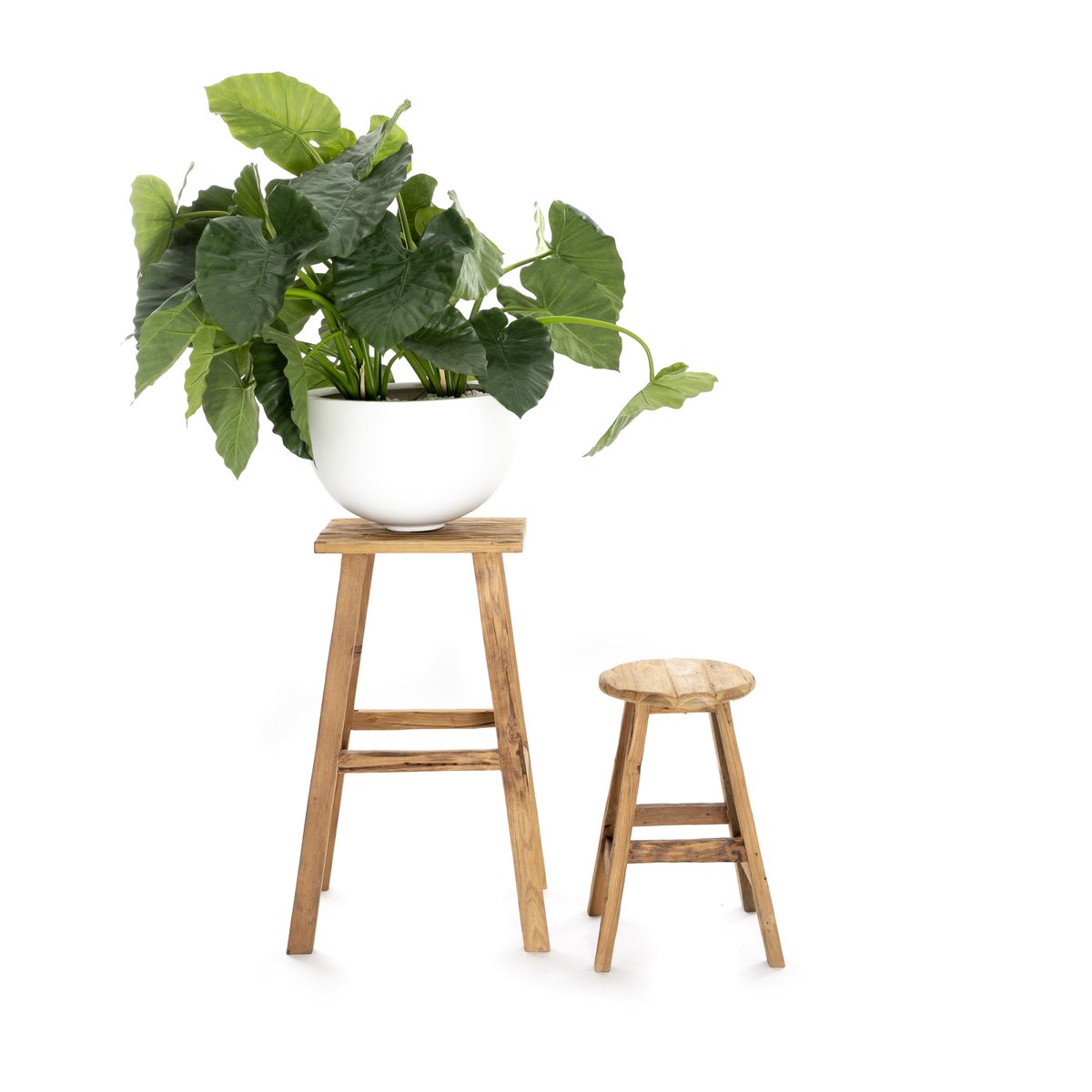 Vintage kruk oud teakhout - rond - 4 poten H: 50 cm