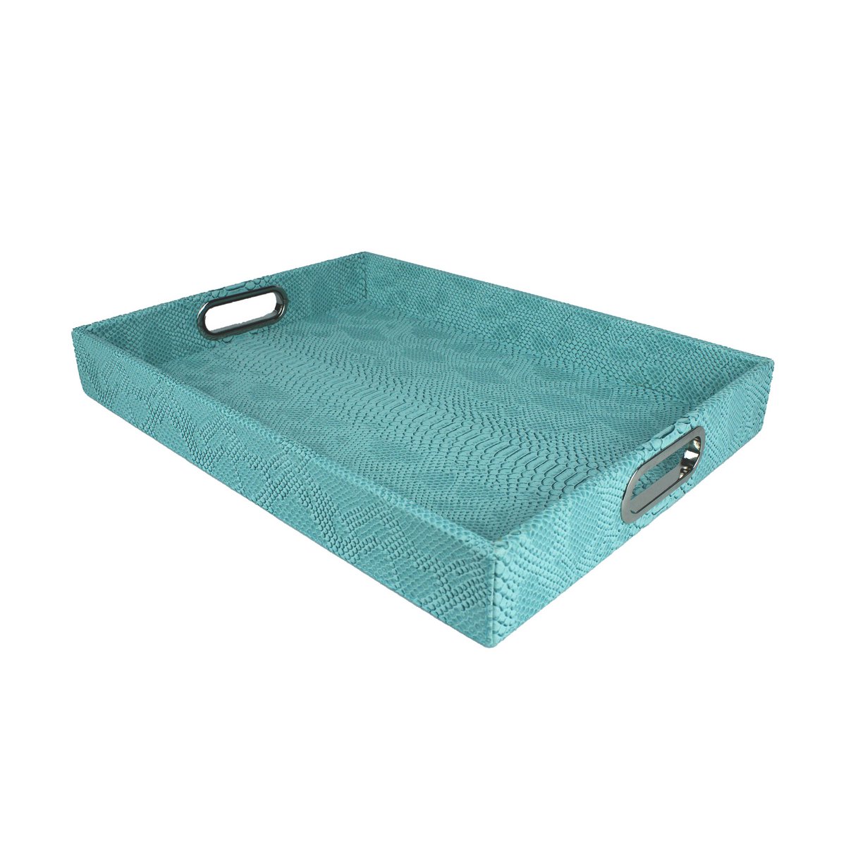 Tablet rechthoekig met handgrepen reptiel turquoise synthetisch leer