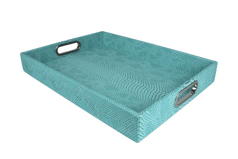 Tablet rechthoekig met handgrepen reptiel turquoise synthetisch leer