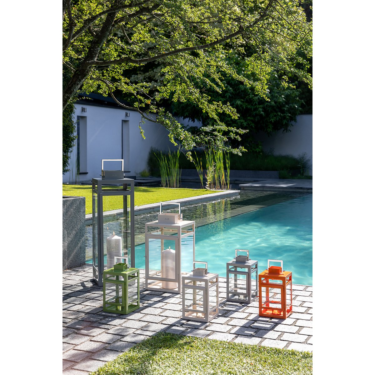 Lantern KENIA glass iron powder-coated smooth green 11.5 cm (Ø 12 cm) 20 cm