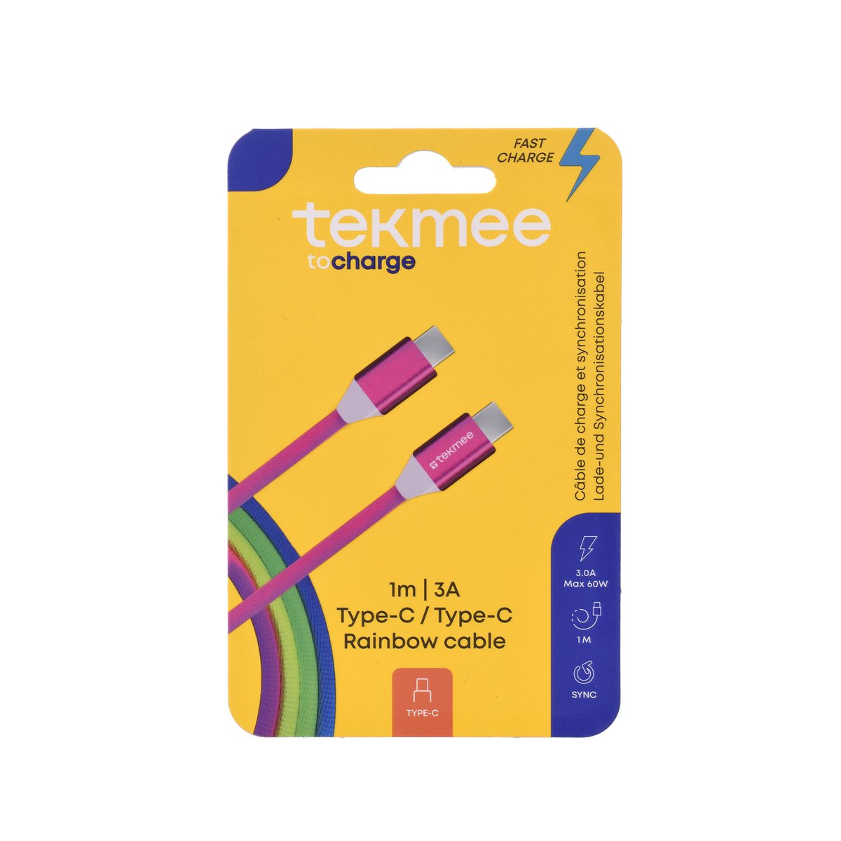 1 meter Type-C/Type-C Rainbow Ladekabel