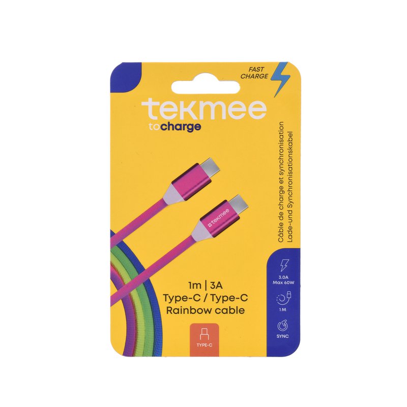 Cable de carga Rainbow tipo C/Tipo C de 1 metro