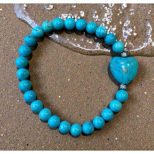 Dames armband Turquoise 6 mm met hart