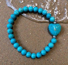 Dames armband Turquoise 6 mm met hart