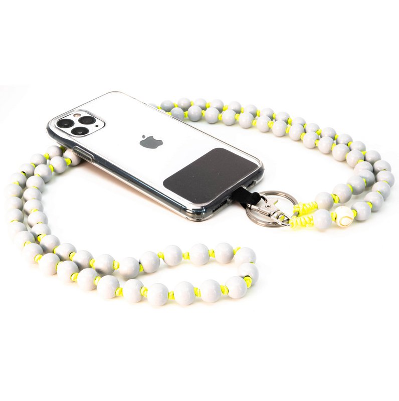 Mobiele telefoonketting universeel, houten kralen, handgemaakt - Neon Shark