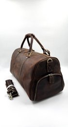 Borsa da viaggio in pelle oliata fatta a mano – Borsone artigianale "Navigator" da 50 cm con scomparto per scarpe dedicato