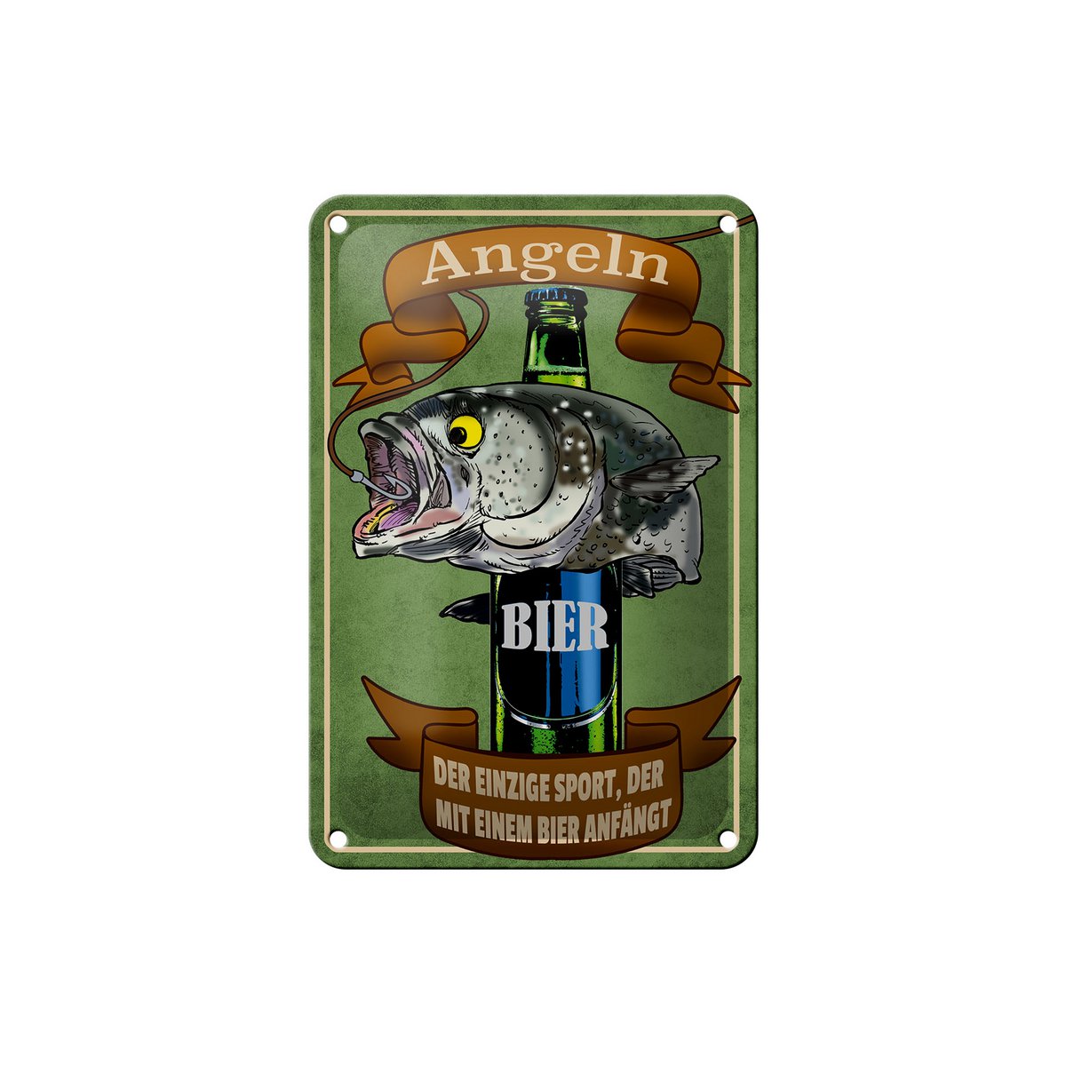 Tin sign saying 12x18cm fishing beer the only sport decoration