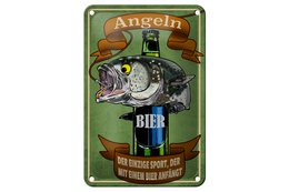 Tin sign saying 12x18cm fishing beer the only sport decoration
