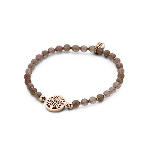 CO88 Collection Beloved 8CB-90225 Rekarmband met Stalen Elementen - Levensboom Ø 12 mm - Jade Natuursteen 4 mm - One-size - Bruin / Rosékleurig