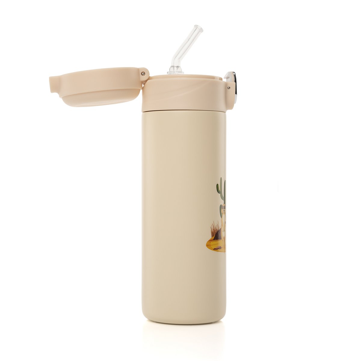 Kids drinking bottle with straw 350ml, creamwhite