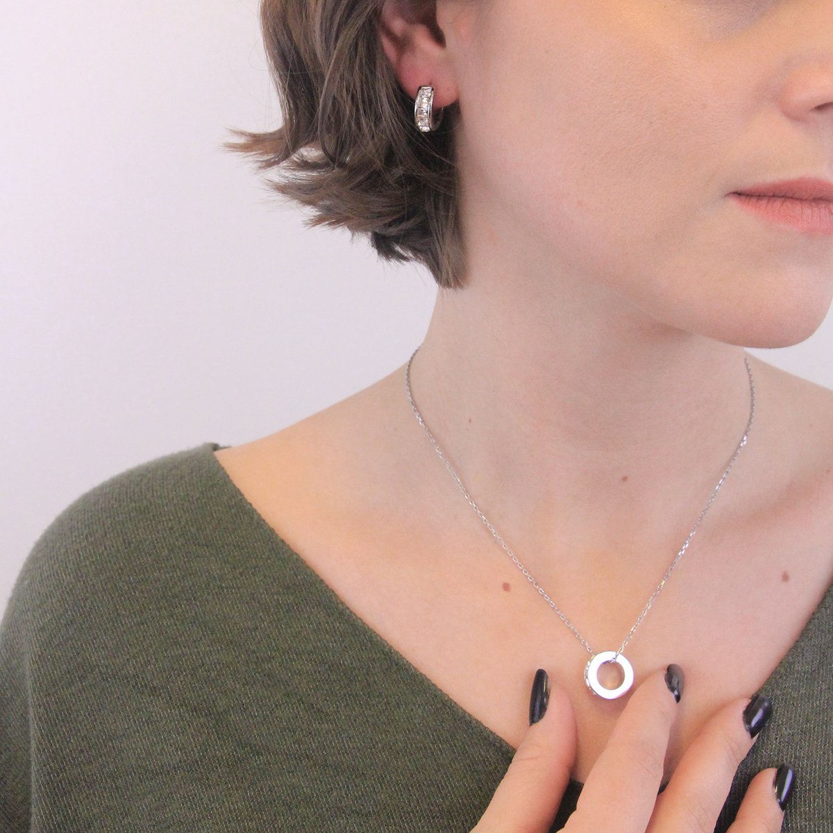 Boucles d'oreilles Square Hoop - ArgentÃ© et Cristal