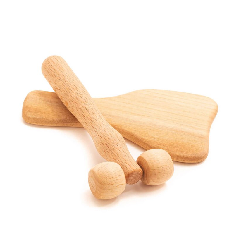 Wooden Body Massage Set Gua Sha Derma Roller for Face Neck Shoulders Arm Hand