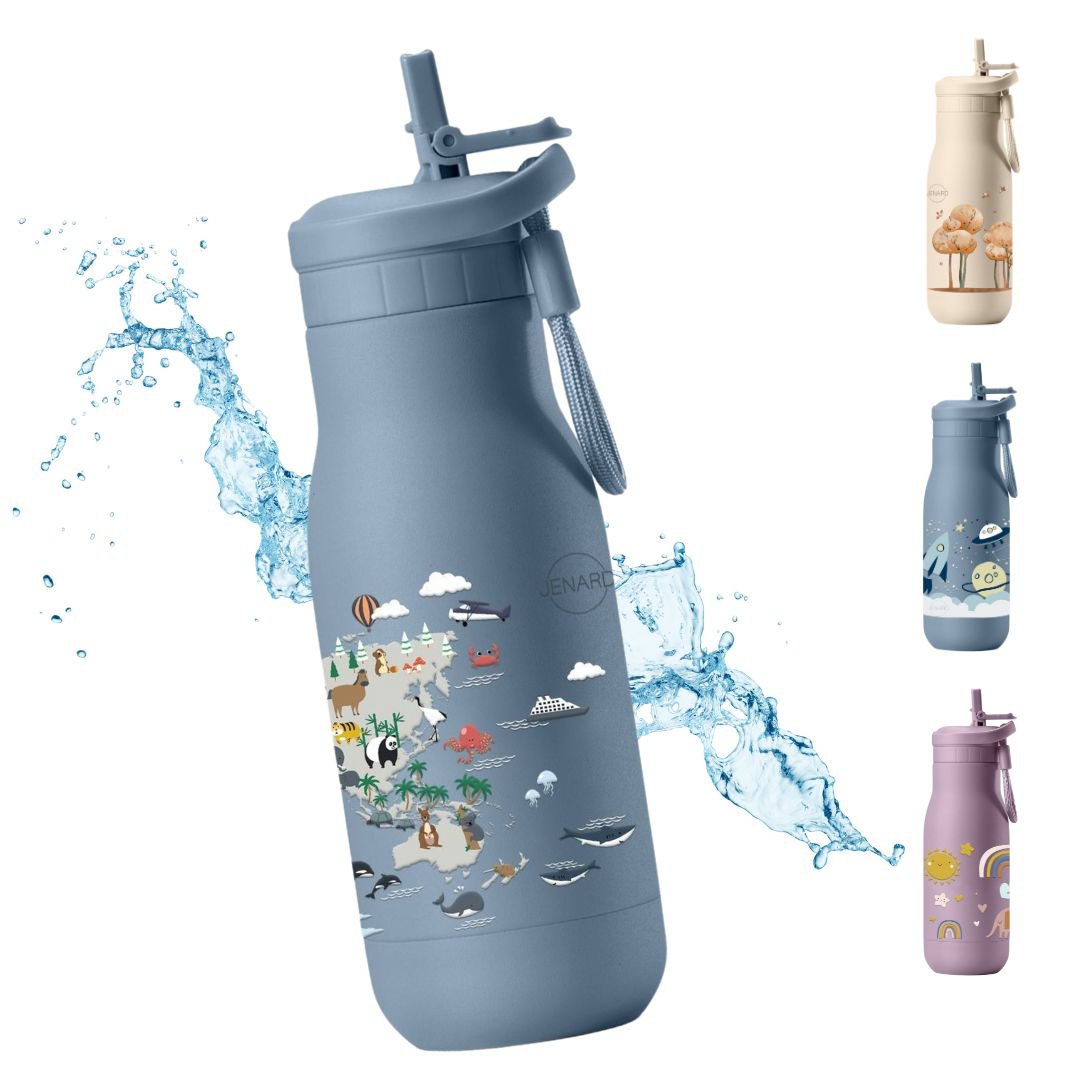 Botella de acero inoxidable para niños JENARD® – mapa del mundo azul