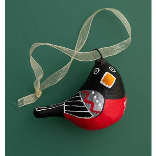 Handmade papier-mache Winter bird: Bullfinch