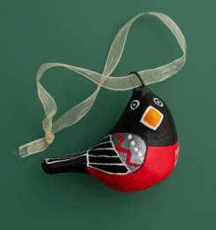 Handmade papier-mache Winter bird: Bullfinch