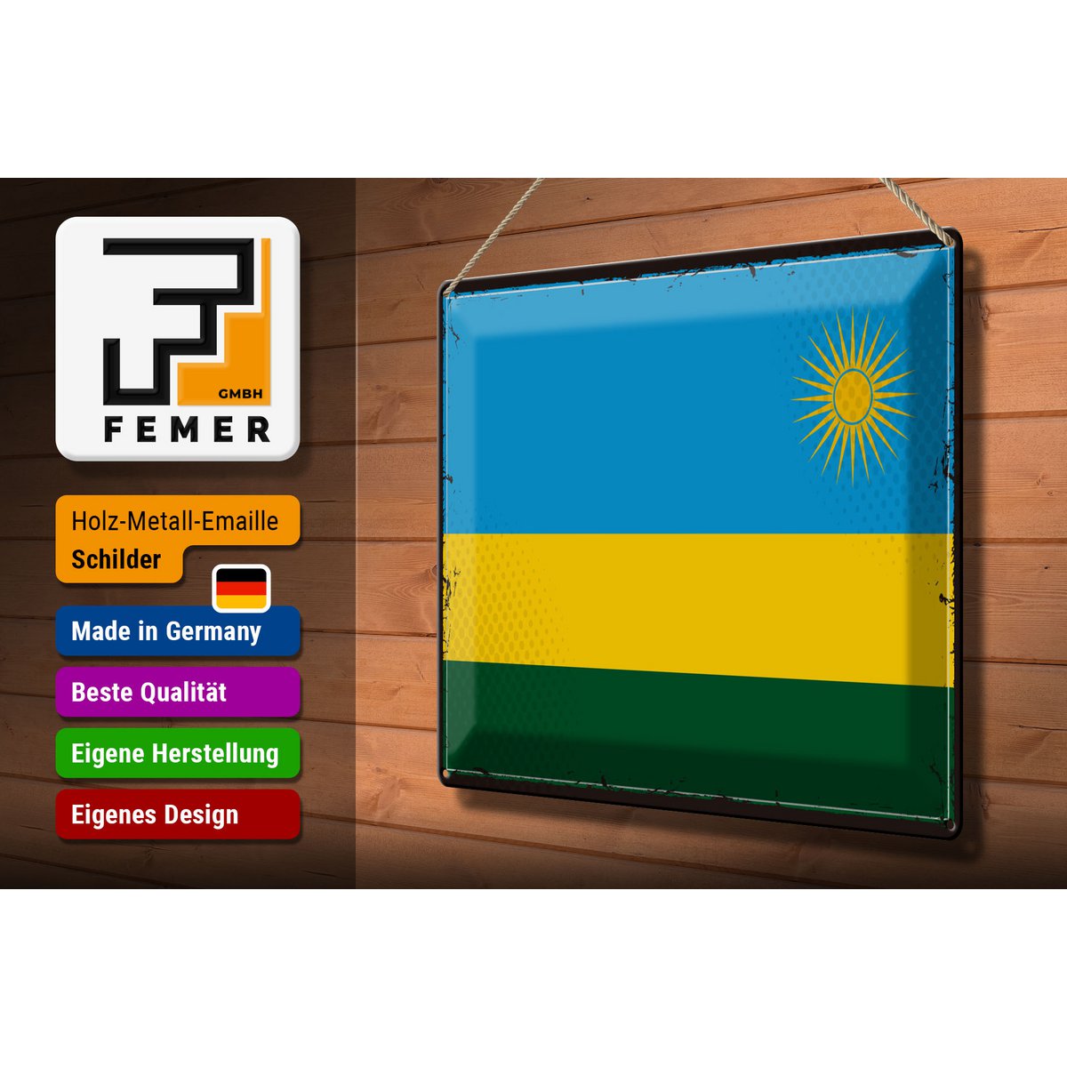 Tin Sign Flag Rwanda 40x30cm Retro Flag of Rwanda