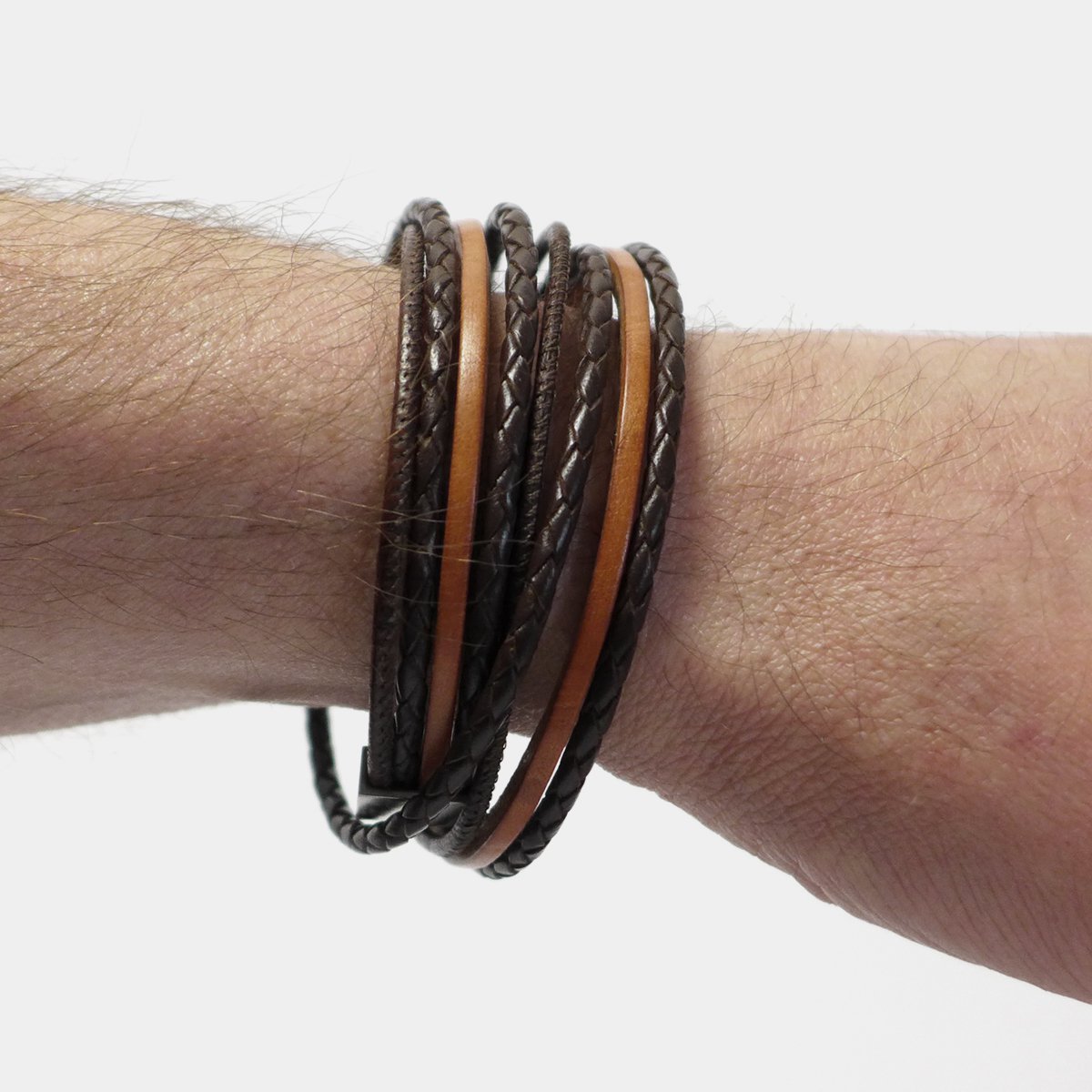 Leather Star LC27 – men's bracelet made of black nappa leather and natural-colored cowhide