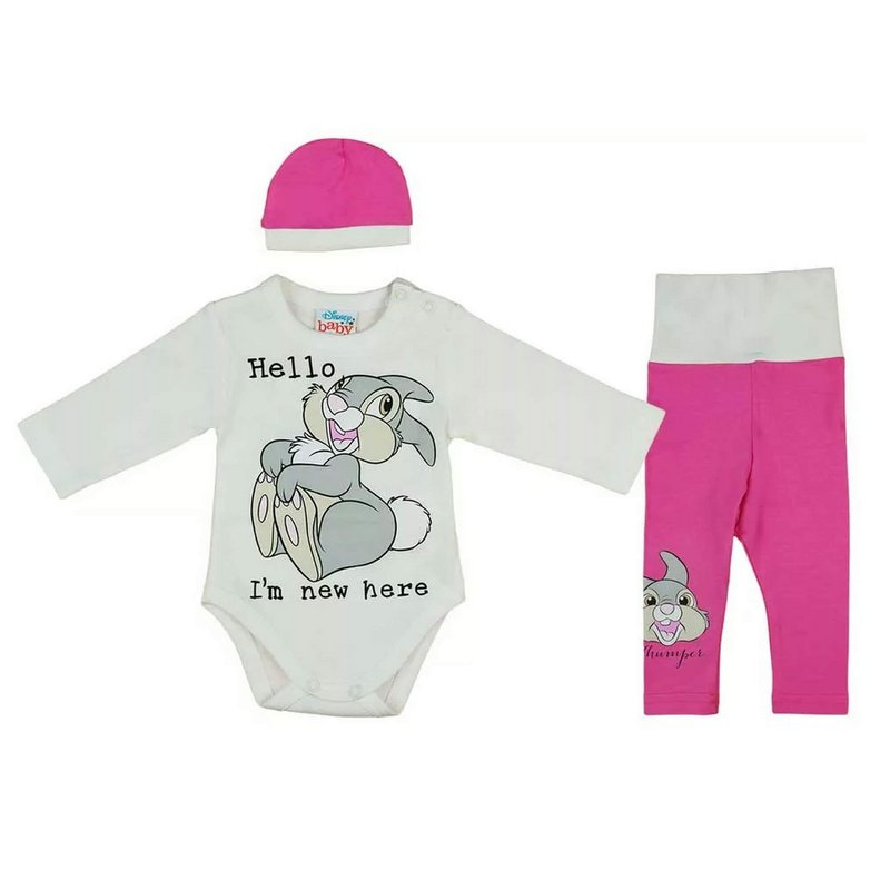 3-piece baby body set Disney baby clothes for girls, pink and white