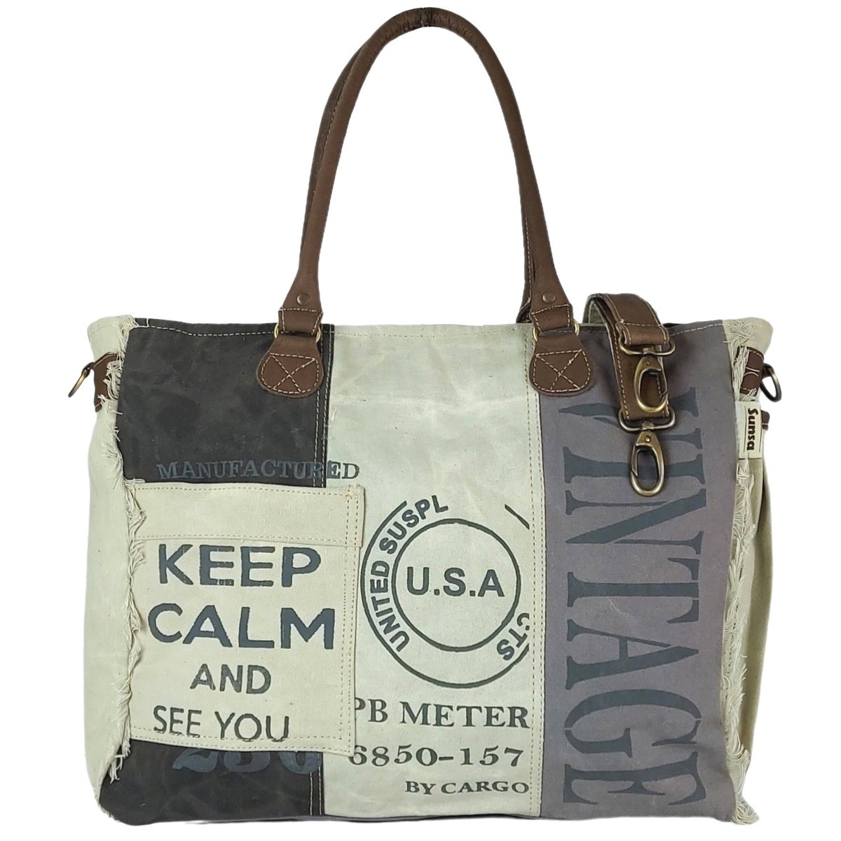 Sac vintage Sunsa. Sac à main week-end. Acheteurs rétro. Sac de bain/sac de sport XXL. Sac bandoulière en toile avec cuir