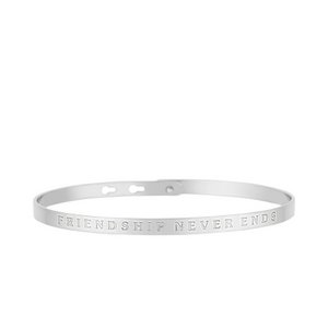 Silver bangle bracelet with “Friendship never ends” message