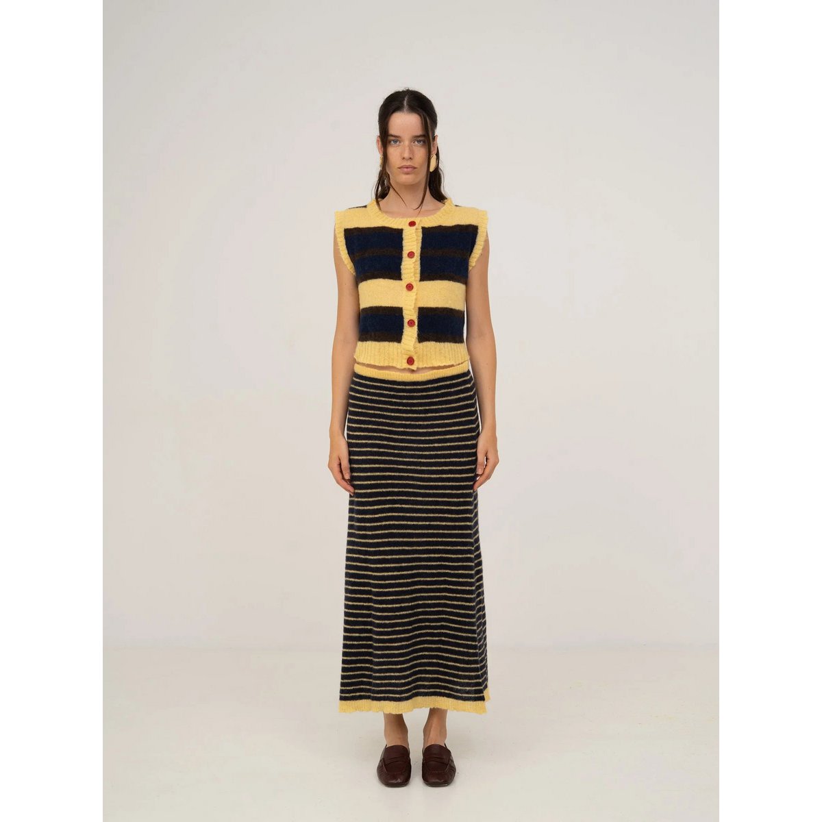 Charm stribet maxi-nederdel
