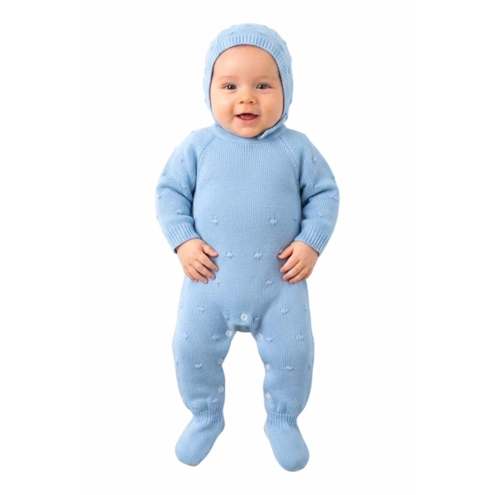 Baby strik sovedragt med motorhjelm, dreng