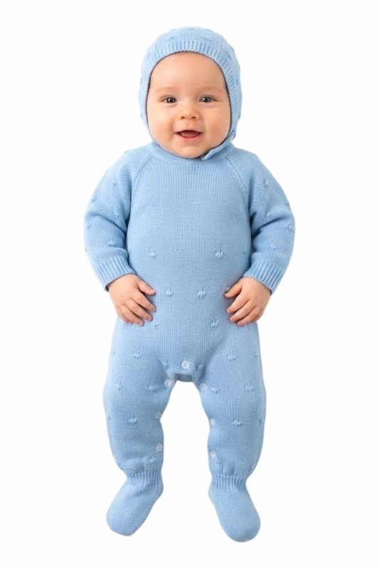 Baby strik sovedragt med motorhjelm, dreng