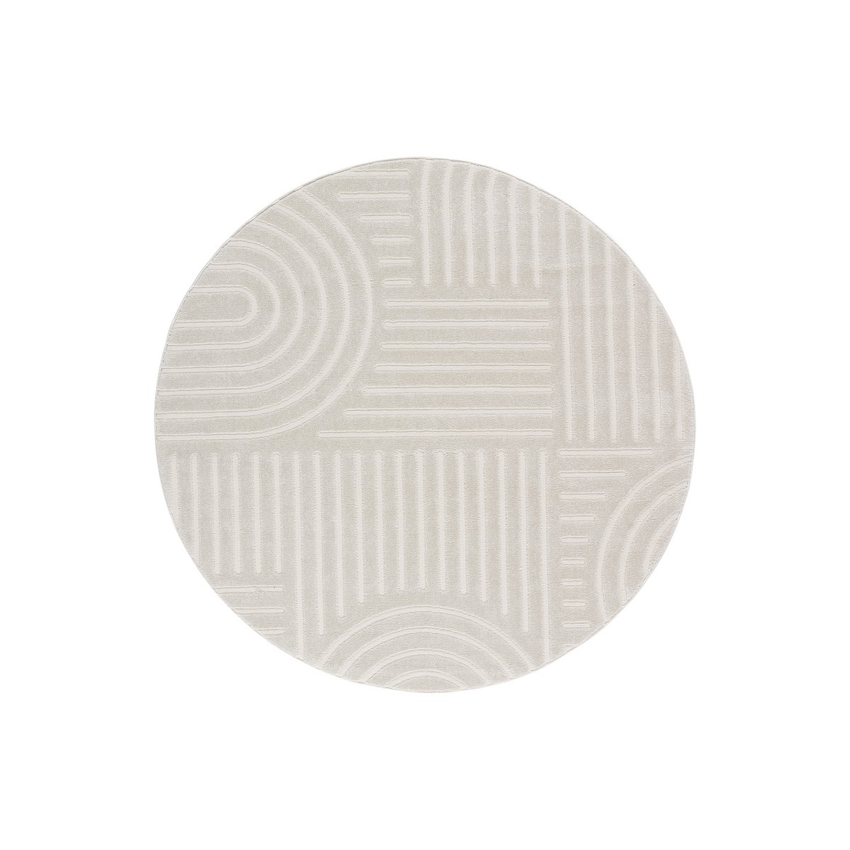 Short Pile Rug, Circle, Living Room, Boho Geometric -Cream - Ø160 cm (round) - Super Soft Modern Rug