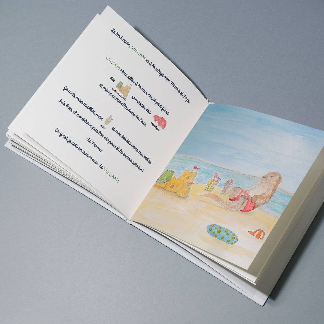 Livre éducatif interactif pour enfant cadeau d'anniversaire création sur mesure la valise de petite loutre