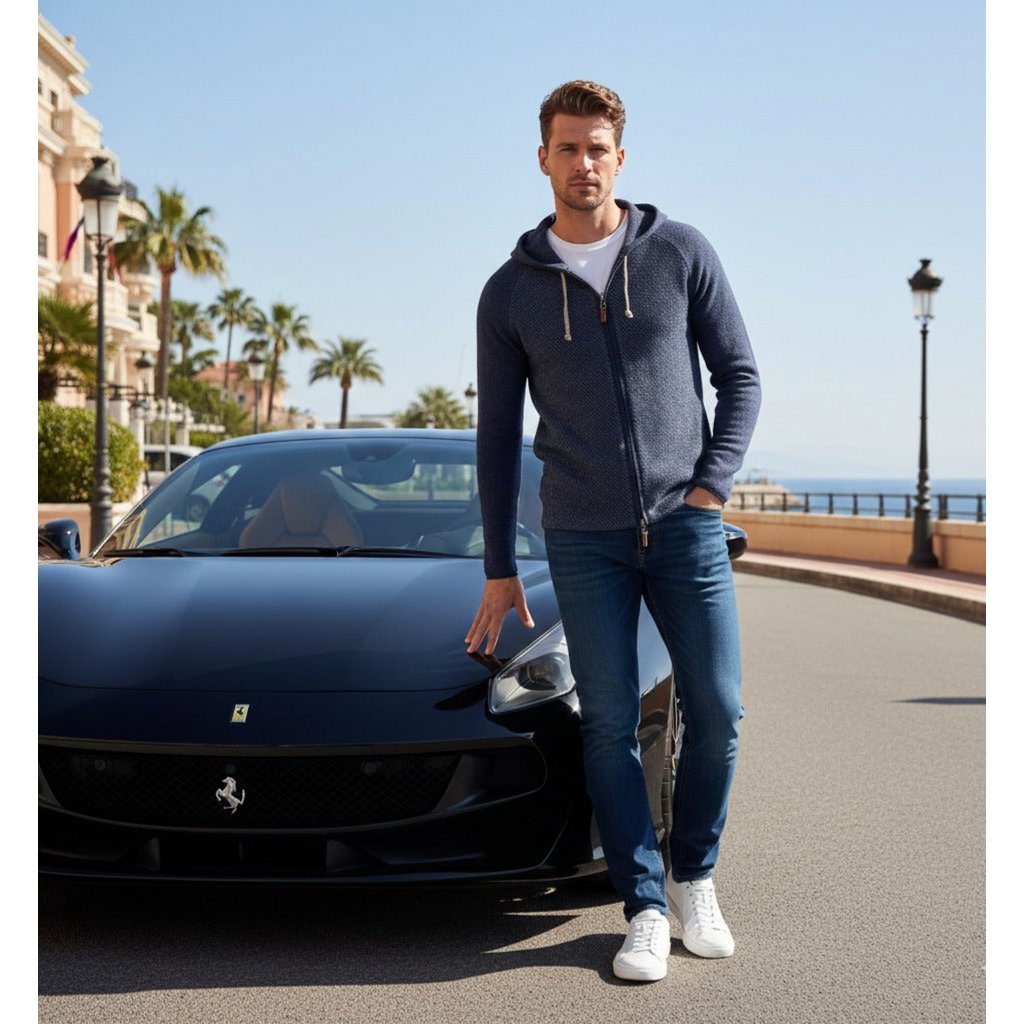 Jersey De Cashmere Con Capucha Y Cremallera En Punto Diagonal Coomba