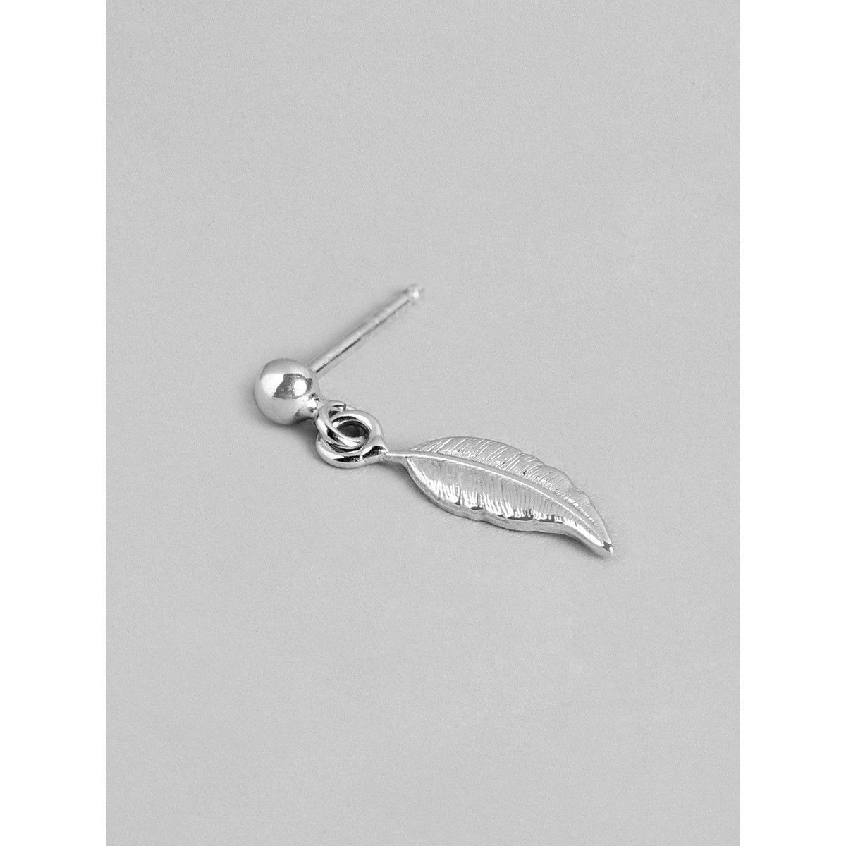 Drop Earrings | Rhodium Plated Leaf Sterling Length | Silver