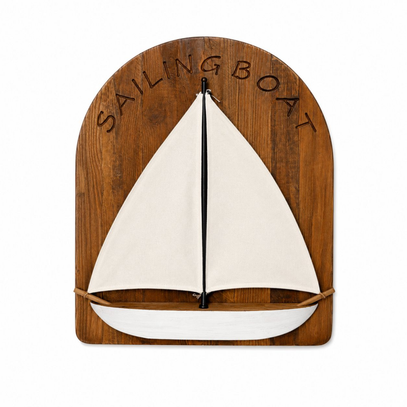 Segelschiff-Schild aus Holz, 75 x 62 x 7 cm