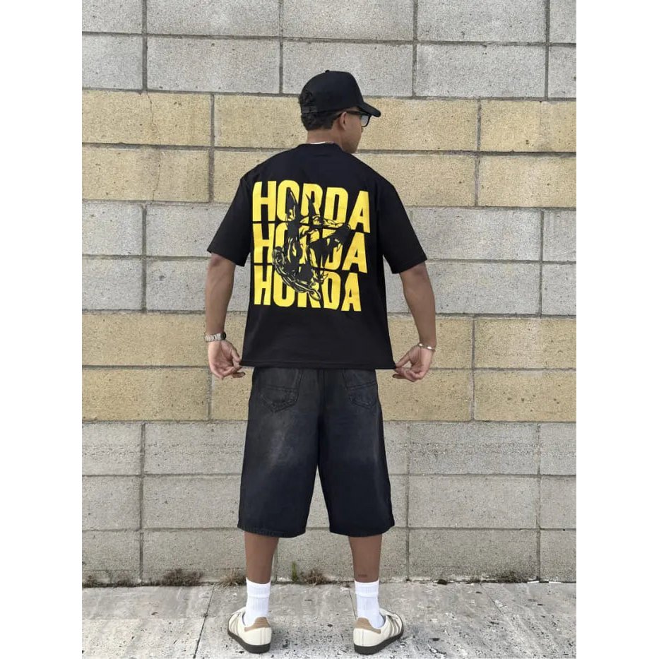 T-shirt Nera 100% Cotone Boxy Fit Horda X3