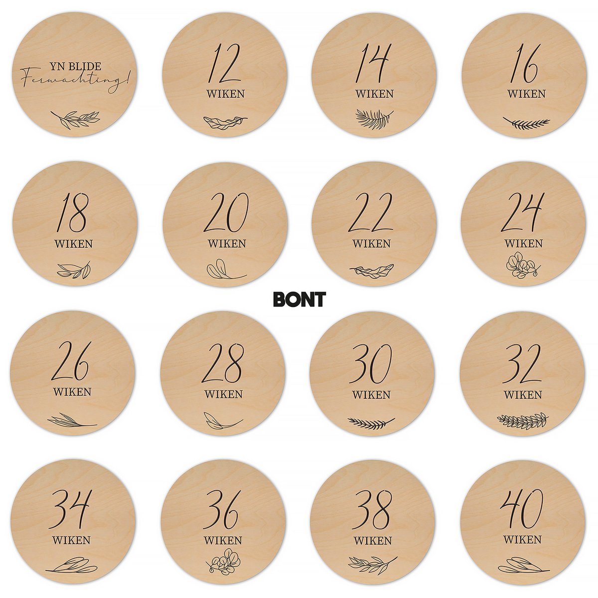 Mijlpaalcirkels | Hout - Lasergravure | Zwanger (Fries)