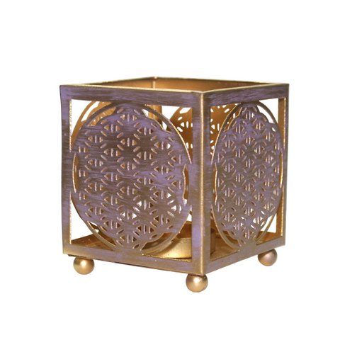 Metal T-Light Holder Gold & Lilac-Flower of Life