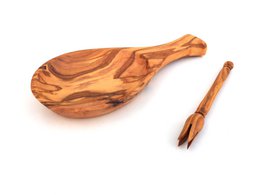 Servierplatte mit Griff und Piker aus Olivenholz Handarbeit