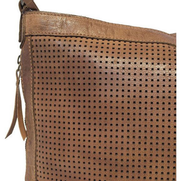 Damer skuldertaske - lysebrunt vintage læder, skuldertaske eller crossbody taske