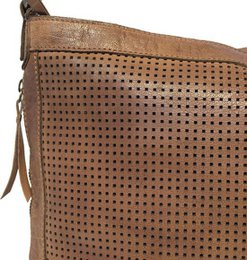 Damer skuldertaske - lysebrunt vintage læder, skuldertaske eller crossbody taske