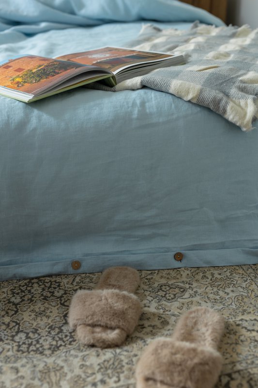 Sky Blue Linen Duvet Cover Set