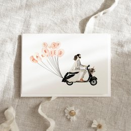 Wenskaart · Bruidsscooter