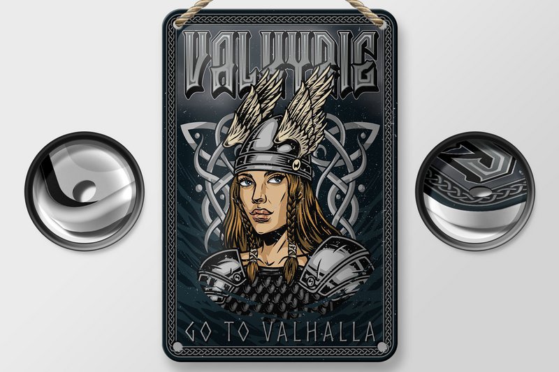 Tin sign saying 12x18cm Valkyrie go to Valhalla Viking decoration