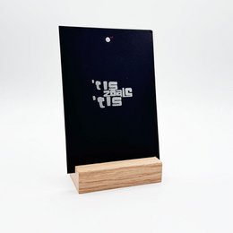  Oak wood card holder, natural wood base, black panel, rectangular shape, minimalist design, 10cm desk organizer