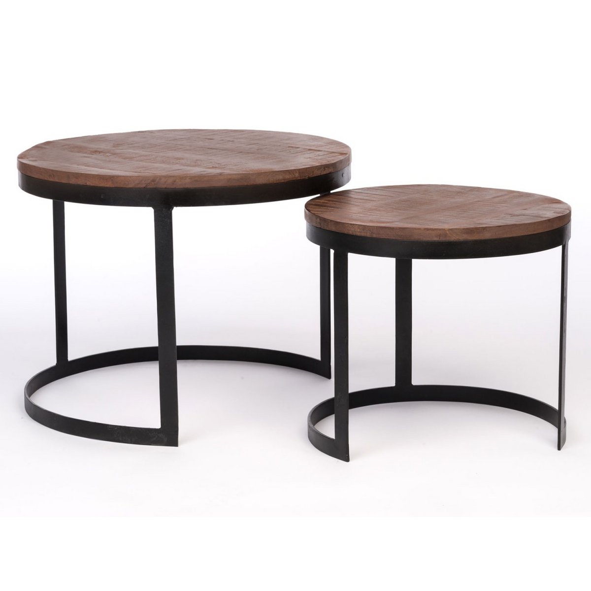 Mesa de centro, juego de 2, mesa auxiliar, mesa de salón, estructura redonda de metal Austin, plata antigua o negro