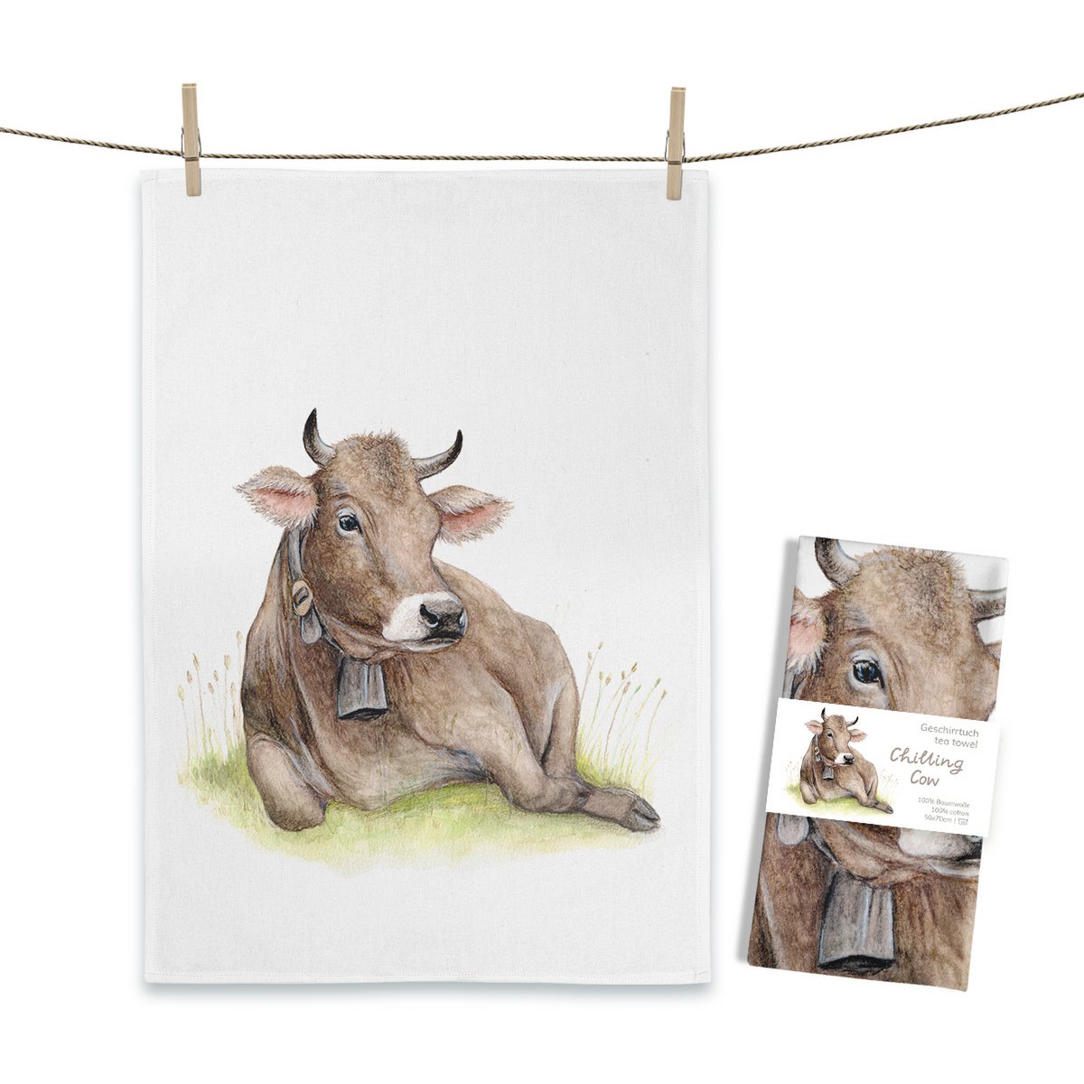 Tea towel Chilling Cow