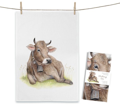 Tea towel Chilling Cow