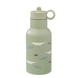 Thermos bottle with crocodile print, 350 ml capacity, stainless steel construction, suitable for hot and cold beverages.