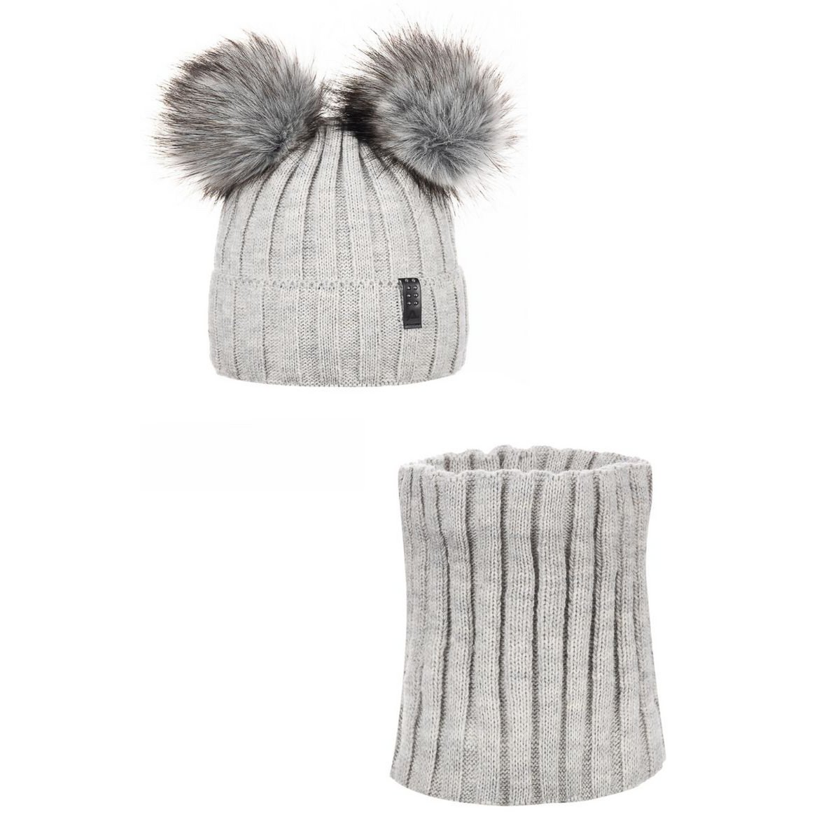 Dubbellaagse muts en snood met POM POM! 10% wol! Gemaakt in Polen