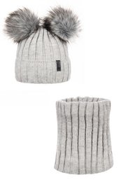 Dubbellaagse muts en snood met POM POM! 10% wol! Gemaakt in Polen
