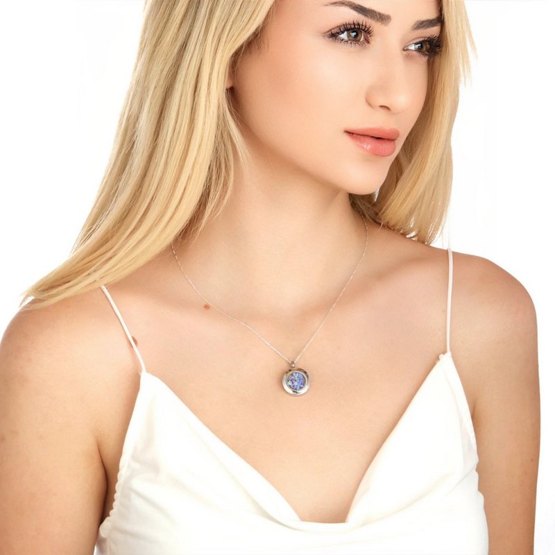 Vergeet-mij-niet bloemenmedaillon - glazen medaillon met echte bloemen 925 sterling zilveren ketting - K925-134