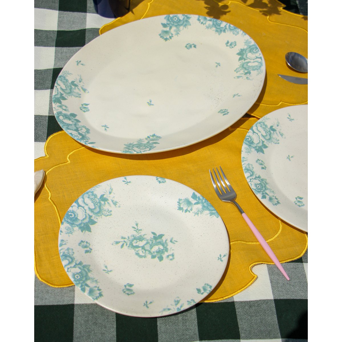 Plaque de dessert fleurs vintage vert